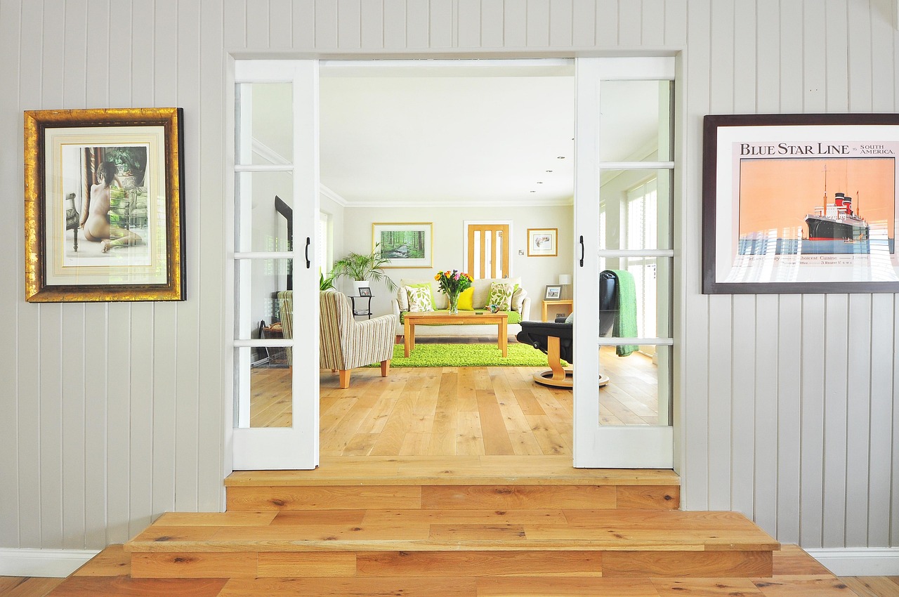 Gleaming hardwood floors in a bright San Diego home living room after professional cleaning